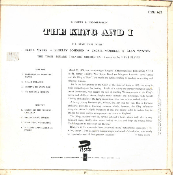 Rodgers & Hammerstein - Times Square Theatre Orchestra Conducted By Hans Flynn : The King & I (LP, Album)
