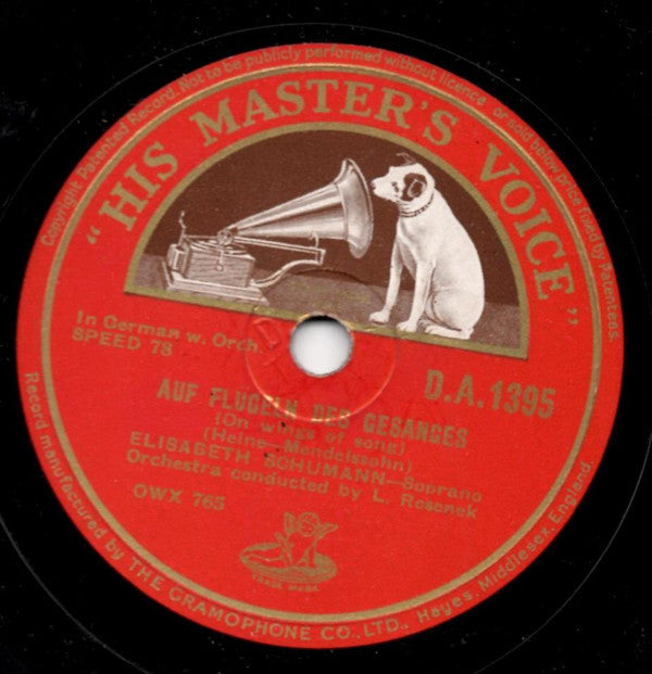 Elisabeth Schumann : Sphärenklänge / Auf Flugeln Des Gesanges (Shellac, 10")