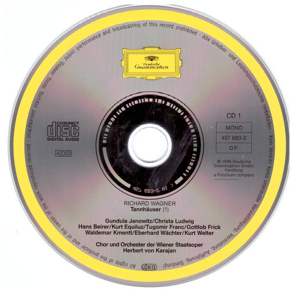 Richard Wagner - Gré Brouwenstijn · Christa Ludwig · Hans Beirer · Eberhard Wächter · Gottlob Frick · Gundula Janowitz · Orchester Der Wiener Staatsoper · Herbert von Karajan : Tannhäuser (3xCD, Album, Mono, RE, RM)