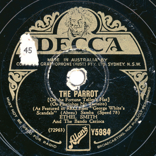 Ethel Smith And The Bando Carioca : The Parrot / Paran Pan Pin / Cachita (Shellac, 10")