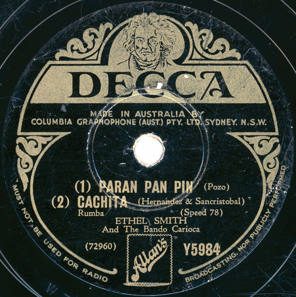 Ethel Smith And The Bando Carioca : The Parrot / Paran Pan Pin / Cachita (Shellac, 10")