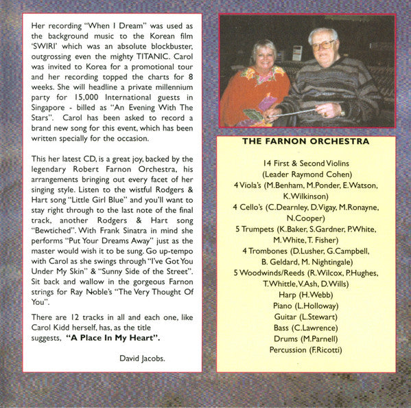 Carol Kidd With The The Robert Farnon Orchestra* : A Place In My Heart (CD, Album)