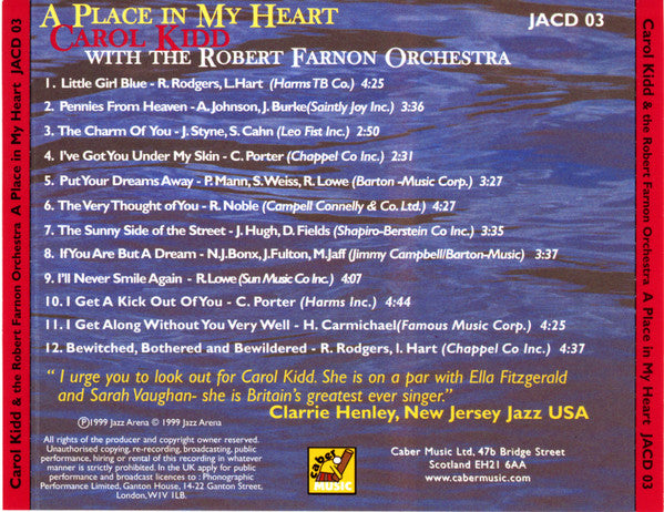 Carol Kidd With The The Robert Farnon Orchestra* : A Place In My Heart (CD, Album)