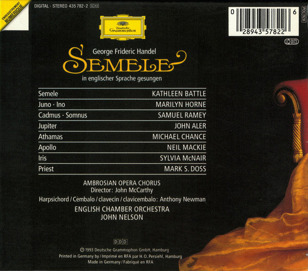George Frideric Handel* - Kathleen Battle ∙ Marilyn Horne ∙ Samuel Ramey ∙ John Aler ∙ Sylvia McNair ∙ Michael Chance ∙ Ambrosian Opera Chorus* ∙ English Chamber Orchestra ∙ John Nelson (5) : Semele (3xCD, Album + Box, Sli)