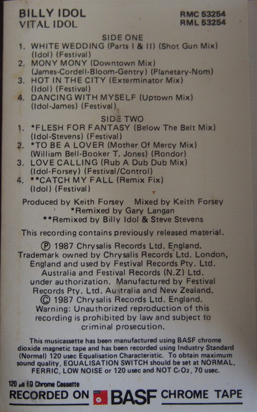 Billy Idol : Vital Idol (Cass, Album, Comp, RE)