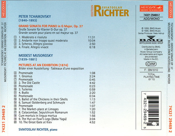 Sviatoslav Richter, Pyotr Ilyich Tchaikovsky, Modest Mussorgsky : Grand Sonata Op. 37, Pictures At An Exhibition (CD, Comp, Mono, RM)