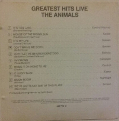 The Animals : Greatest Hits Live! (CD, Album, Sel)
