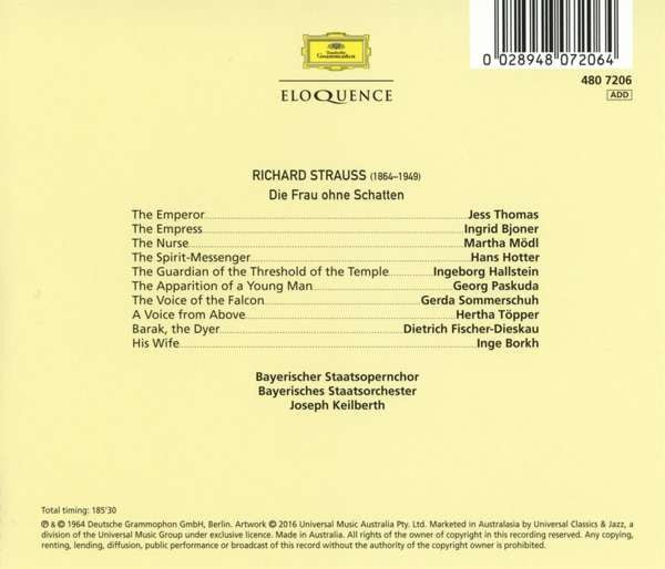 Richard Strauss - Jess Thomas • Ingrid Bjoner • Martha Mödl • Inge Borkh • Dietrich Fischer-Dieskau • Chor Der Bayerischen Staatsoper, Bayerisches Staatsorchester, Joseph Keilberth : Die Frau Ohne Schatten (3xCD, Album, RE)