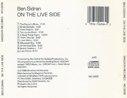 Ben Sidran : On The Live Side (CD, Album)