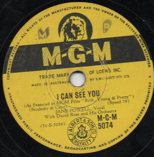 Jane Powell : I Can See You / Wonder Why (Shellac, 10")