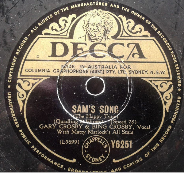 Gary Crosby (2) & Bing Crosby With Matty Matlock's All Stars : Sam's Song (The Happy Tune) / Play A Simple Melody (Shellac, 10")