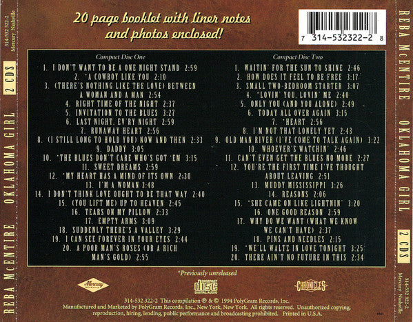 Reba McEntire : Oklahoma Girl (2xCD, Comp, RE, RM)