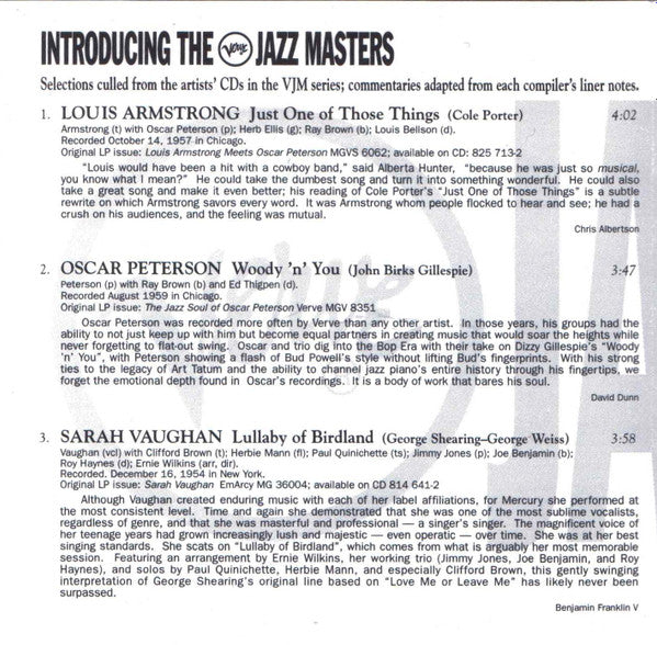 Various : Introducing Verve Jazz Masters (CD, Comp, RE)