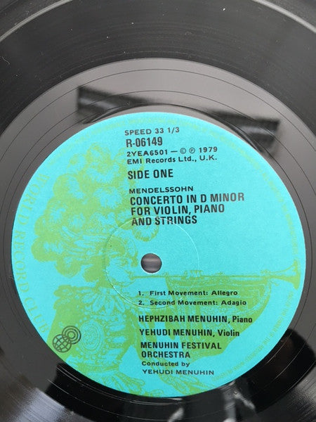 Mendelssohn* - Hephzibah Menuhin & Yehudi Menuhin, Menuhin Festival Orchestra : Concerto For Violin, Piano & Strings / String Symphony No.12 (LP, Album, Club)