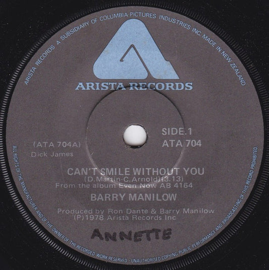 Barry Manilow : Can't Smile Without You (7", Single)