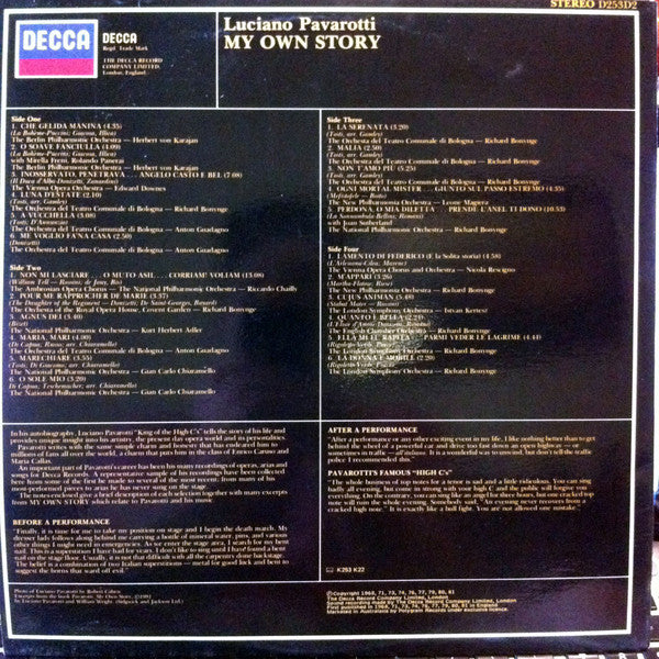 Luciano Pavarotti : My Own Story (2xLP, Comp, Gat)