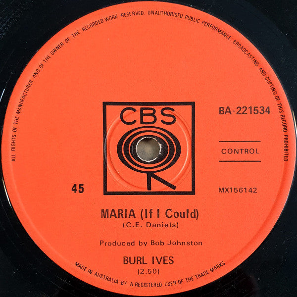 Burl Ives : I'll Be Your Baby Tonight (7", Single)