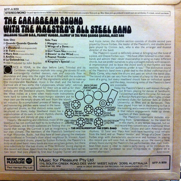 The Maestro's All Steel Band : The Caribbean Sound (LP, Album)