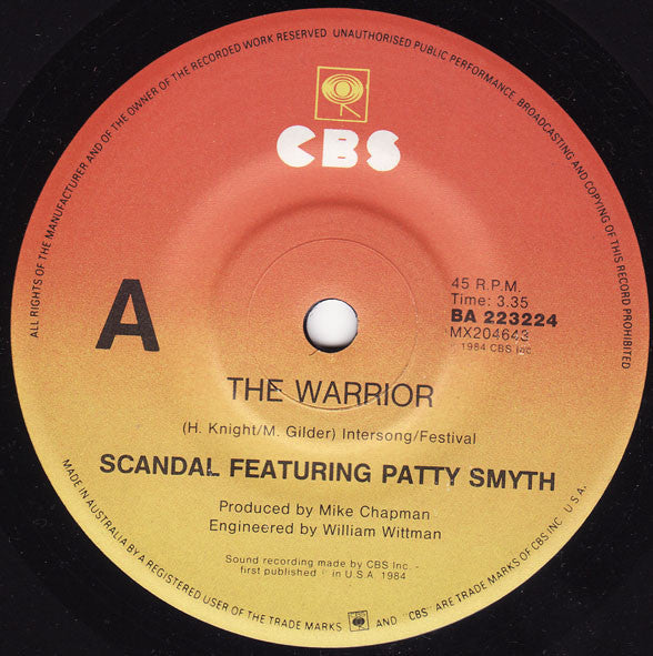 Scandal (4) Featuring Patty Smyth : The Warrior (7")