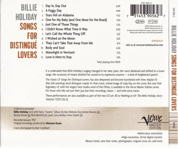 Billie Holiday : Songs For Distingué Lovers (CD, RE, RM)