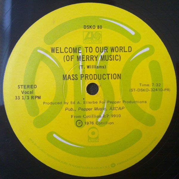 Mass Production : Welcome To Our World (Of Merry Music) / Wine-Flow Disco (12", Promo)