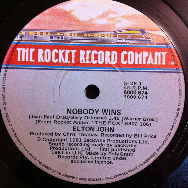 Elton John : Nobody Wins (7", Single)