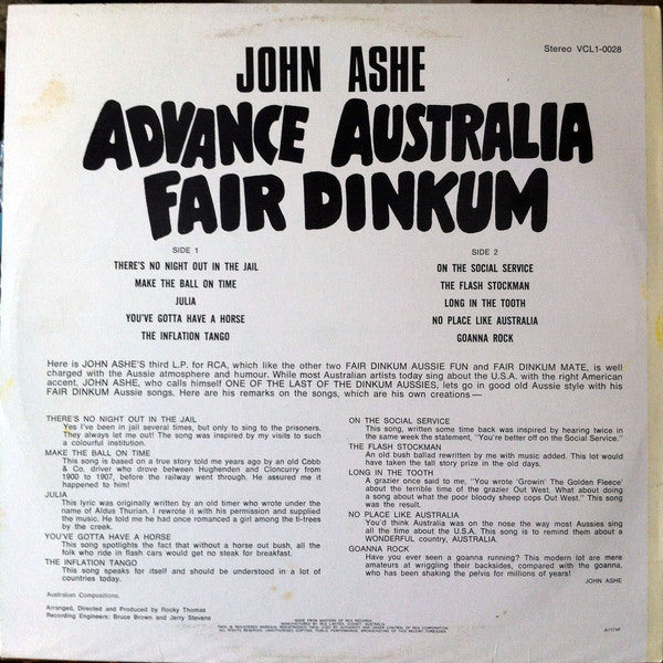 John Ashe : Advance Australia Fair Dinkum (LP, Album)