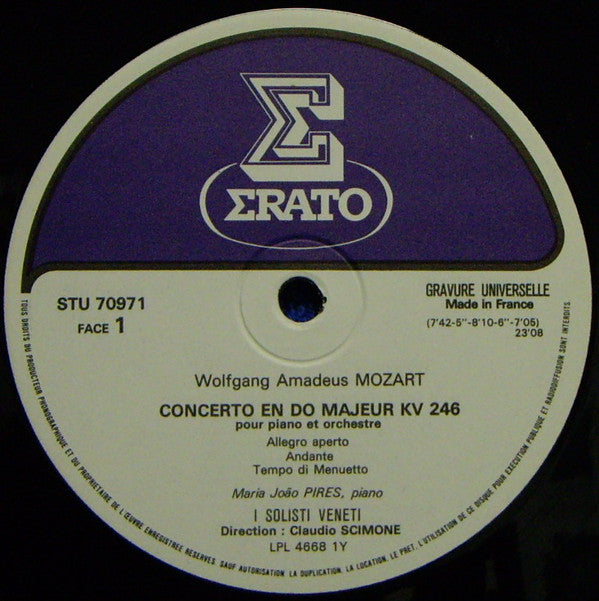 Maria-João Pires Interprete Wolfgang Amadeus Mozart, I Solisti Veneti , Dir. Claudio Scimone : Deux Concertos Pour Piano N° 8 En Ut Majeur KV 246 - N°27 En Si Bémol Majeur KV 595   Vol. 5 (LP, Album)