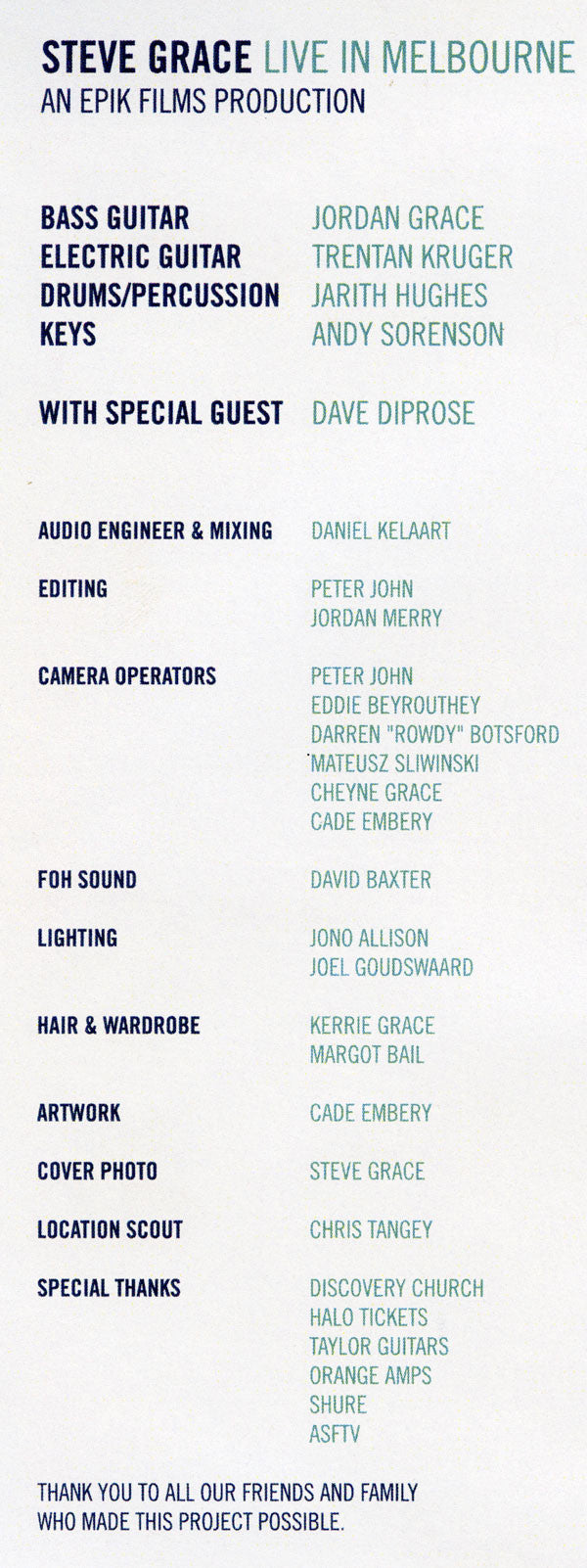 Steve Grace : Live In Melbourne (DVD, PAL)