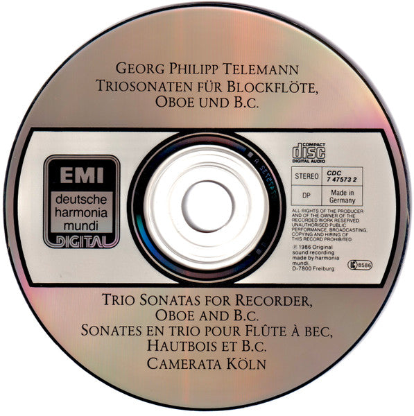 Georg Philipp Telemann, Camerata Köln : Triosonaten - Trio Sonatas - Sonates En Trio (CD, Album)