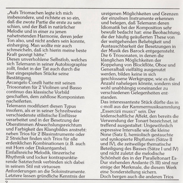 Georg Philipp Telemann, Camerata Köln : Triosonaten - Trio Sonatas - Sonates En Trio (CD, Album)