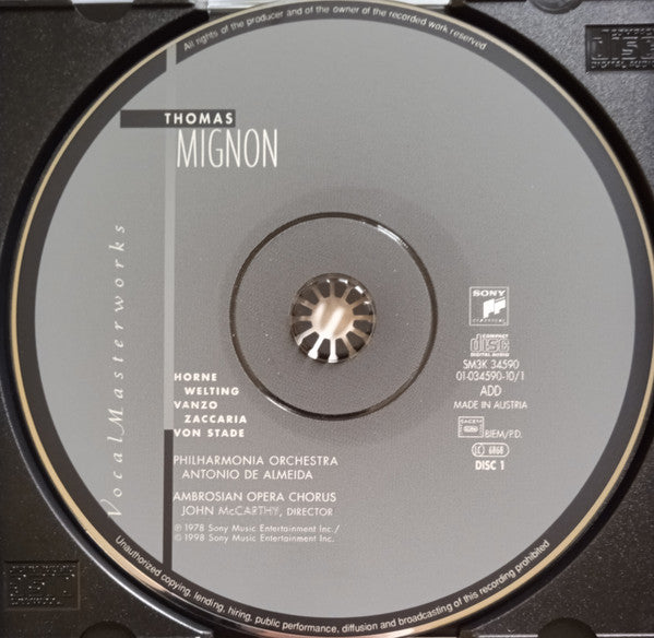 Thomas* - Marilyn Horne, Alain Vanzo, Ruth Welting, Nicola Zaccaria, Frederica von Stade, Philharmonia Orchestra, Antonio De Almeida : Mignon (3xCD, Album, RE, RM)