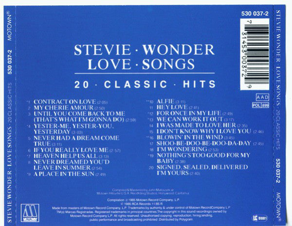 Stevie Wonder : Love Songs - 20 Classic Hits (CD, Comp, RE)