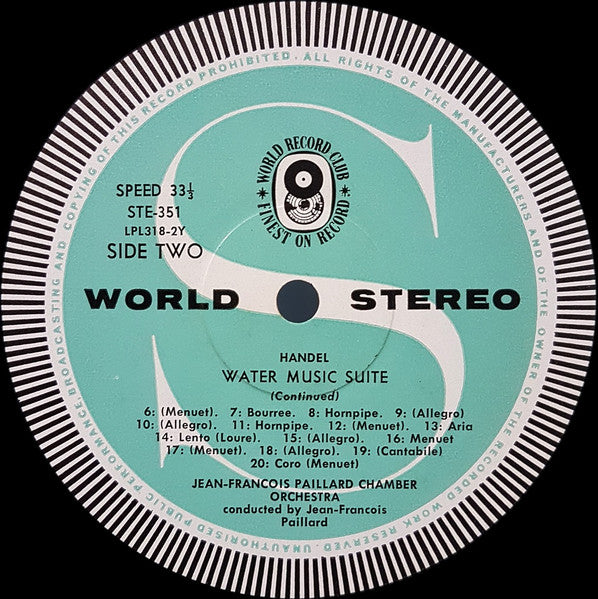 Georg Friedrich Händel / Orchestre De Chambre Jean-François Paillard Conducted By Jean-François Paillard : Water Music (Original Version) (LP, Album, Club)