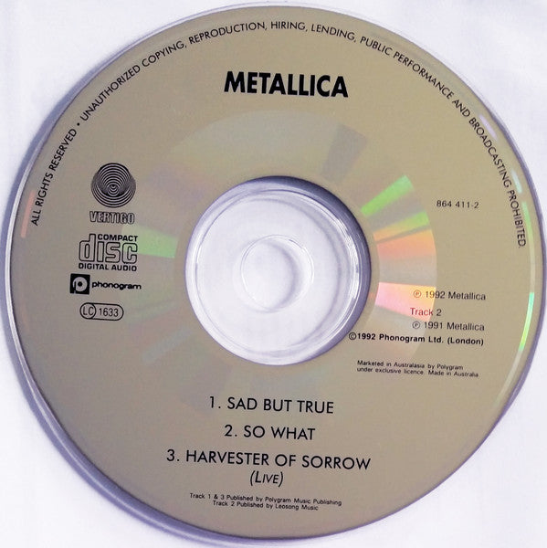 Metallica : Sad But True (CD, Single, Car)