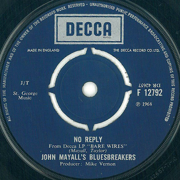 John Mayall's Bluesbreakers* : No Reply / She's Too Young (7")