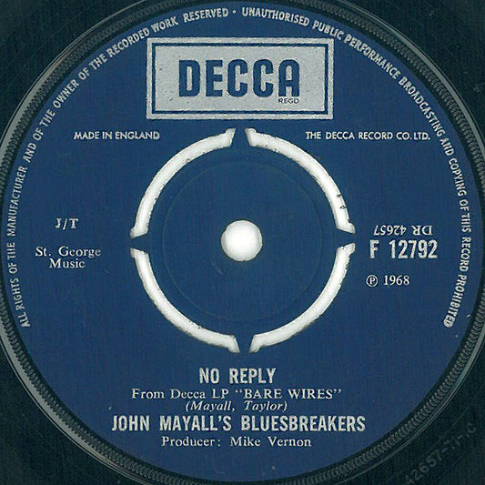 John Mayall's Bluesbreakers* : No Reply / She's Too Young (7")