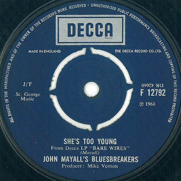 John Mayall's Bluesbreakers* : No Reply / She's Too Young (7")