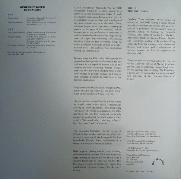 Geoffrey Tozer (2) : Geoffrey Tozer In Concert (LP)
