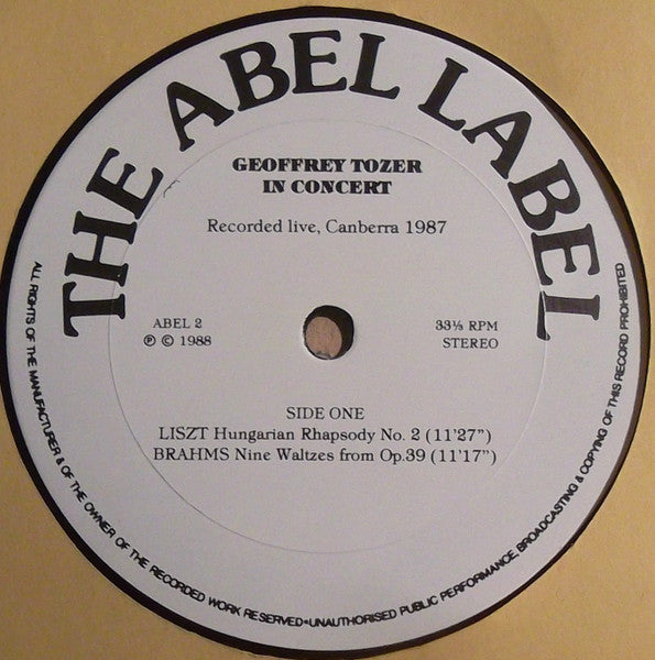 Geoffrey Tozer (2) : Geoffrey Tozer In Concert (LP)