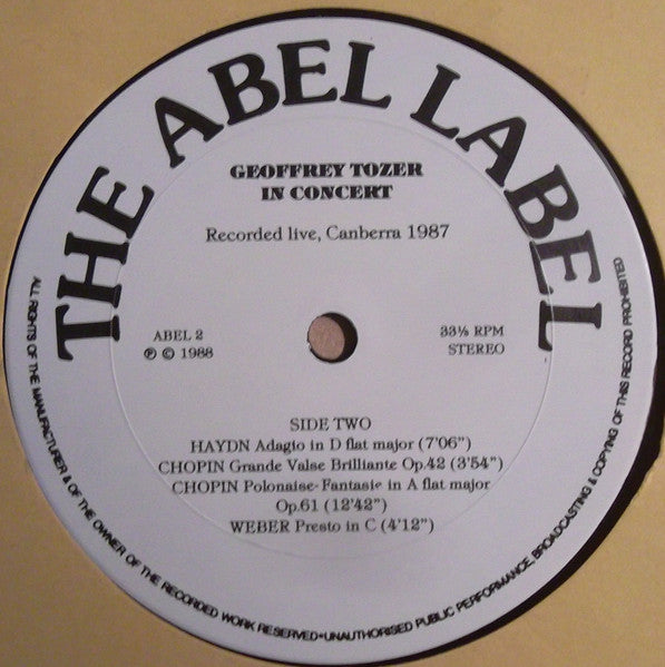 Geoffrey Tozer (2) : Geoffrey Tozer In Concert (LP)