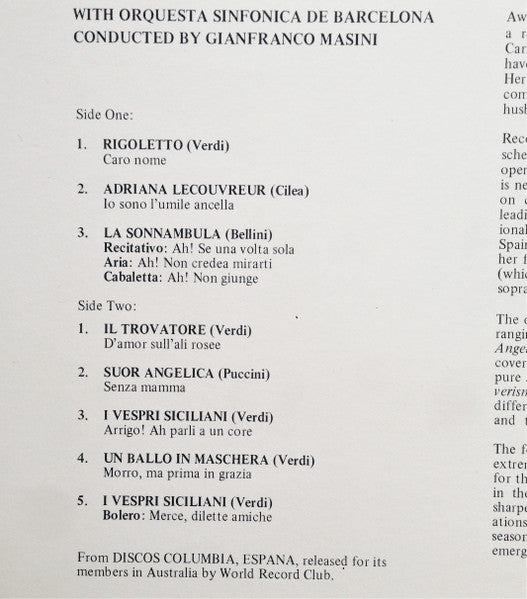 Montserrat Caballé, Gianfranco Masini, Orquestra Simfònica De Barcelona I Nacional De Catalunya : In Spain  (LP, Comp, Club)