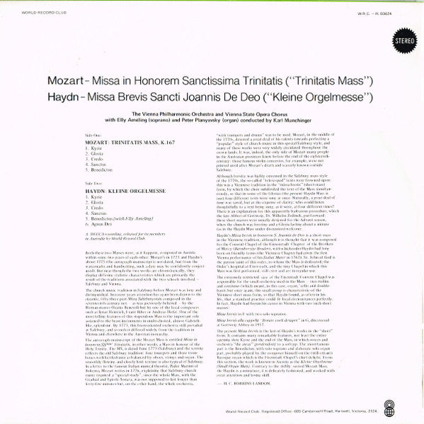 Mozart* / Haydn* : Missa In Honorem Sanctissima Trinitatis ("Trinitatis Mass") / Missa Brevis Sanct Joannis De Deo ("Kleine Orgelmesse") (LP, Album, Club, RE, Gre)