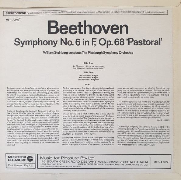 Steinberg* Conducts Pittsburgh Symphony Orchestra - Beethoven* : Symphony No. 6 "Pastoral" (LP)