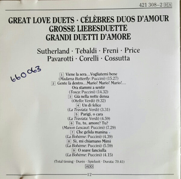 Various : Great Love Duets • Célèbres Duos D'Amour • Grosse Liebesduette • Grandi Duetti D'Amore (CD, Comp)
