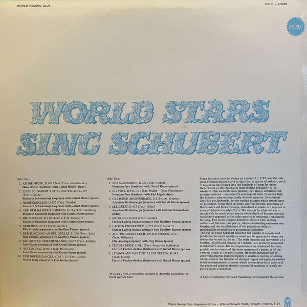 Franz Schubert : World Stars Sing Schubert (LP, Comp, Club)