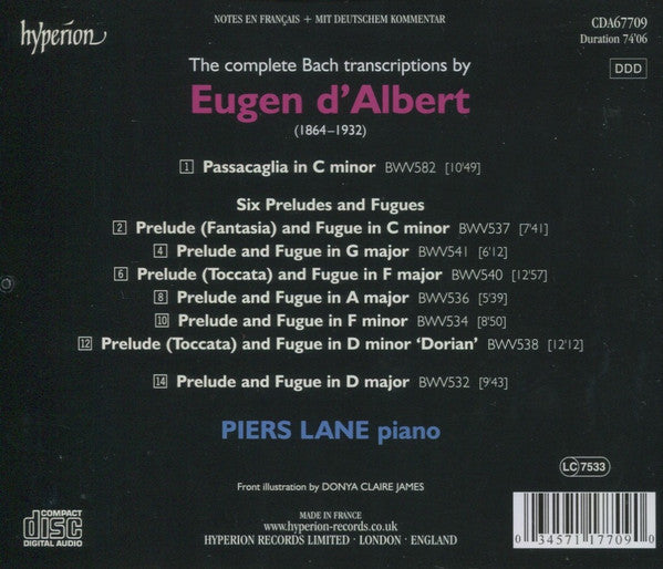 Bach*, Eugen D'Albert, Piers Lane : Bach Piano Transcriptions - 8 (CD, Album)