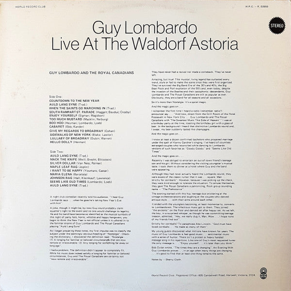 Guy Lombardo : Live At The Waldorf Astoria (LP, Album, Club)
