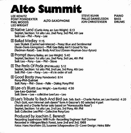 Lee Konitz / Pony Poindexter / Phil Woods / Leo Wright : Alto Summit (CD, Album, RE)