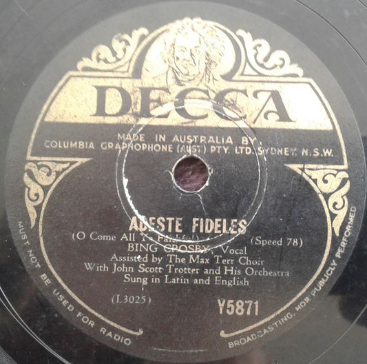 Bing Crosby : Adeste Fideles / Silent Night, Holy Night (Shellac, 10")